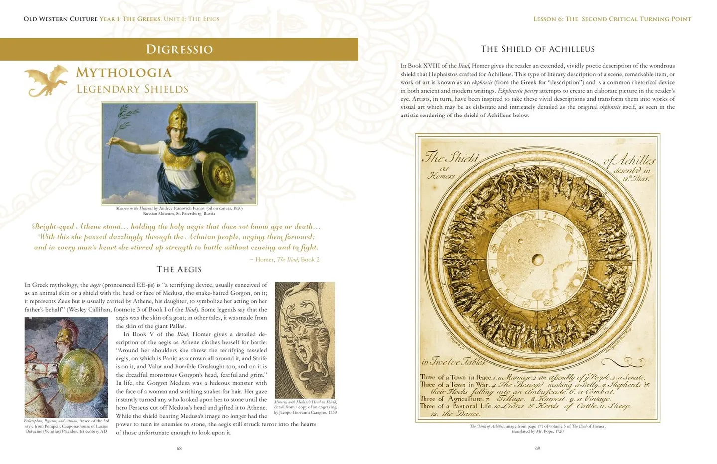 Digressio pages on legendary shields
