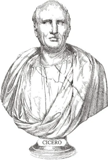 A drawing of a marble bust of Marcus Tullius Cicero
