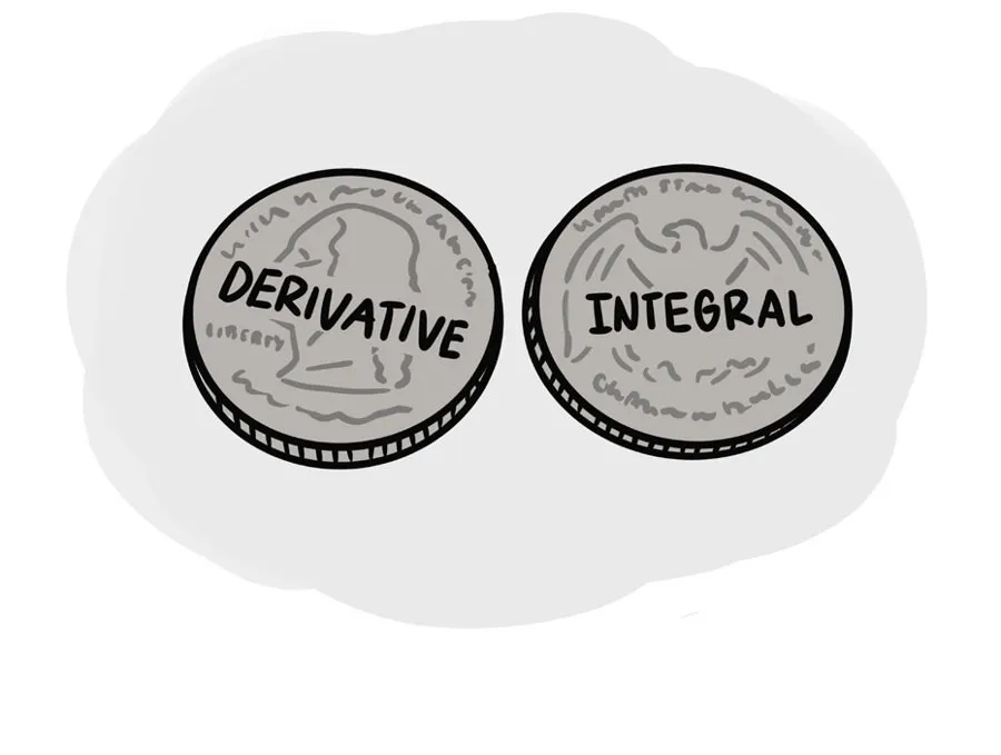 Two coins labelled derivative and integral.