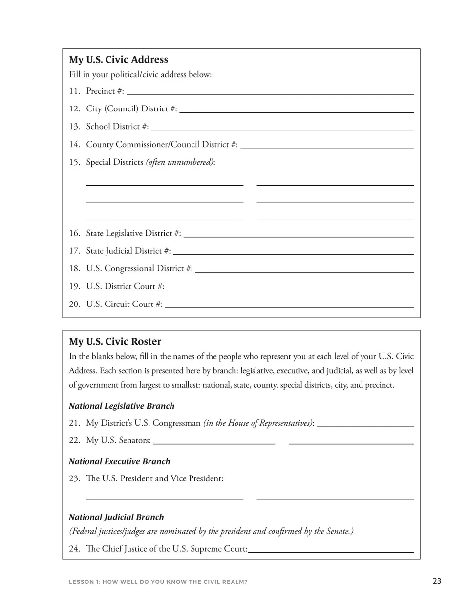 The My U.S. Civic Address exercise