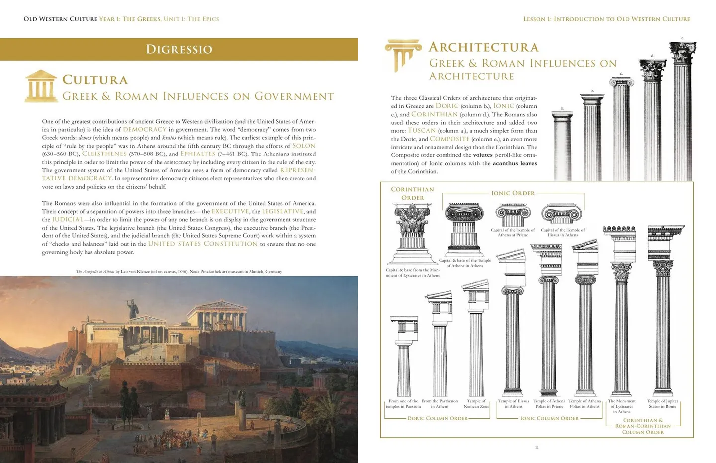 Digressio pages on Greek and Roman influence on architecture