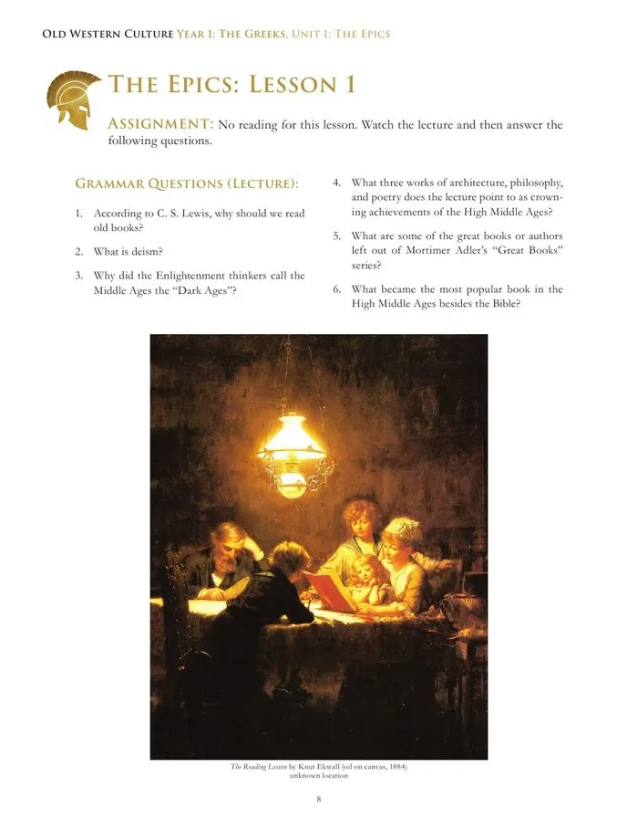 A Companion page of lesson questions