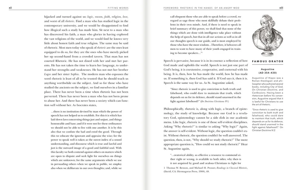 Pages from Fitting Words: Foreword: Rhetoric in the Hands of an Angry Mod, pp. xii–xiii